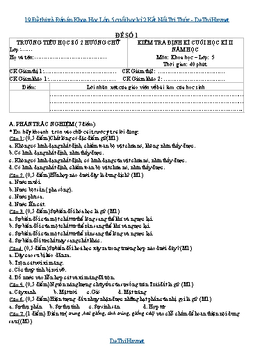 19 Đề thi và Đáp án Khoa Học Lớp 5 cuối học kì 2 Kết Nối Tri Thức