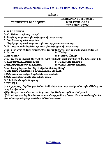 19 Đề thi và Đáp án Vật lí 8 cuối học kì 2 sách Kết Nối Tri Thức