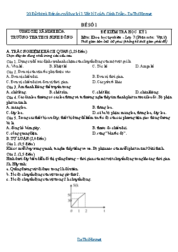 20 Đề thi và Đáp án cuối học kì 1 Vật lí 7 sách Cánh Diều