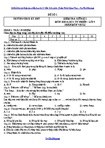 20 Đề thi và Đáp án giữa học kì 1 Vật lí 6 sách Chân Trời Sáng Tạo
