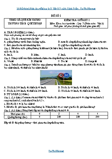 20 Đề thi và Đáp án giữa học kì 1 Vật lí 7 sách Cánh Diều