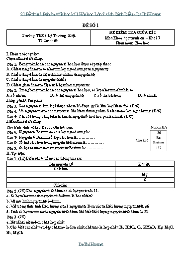 21 Đề thi và Đáp án giữa học kì 1 Hóa học Lớp 7 sách Cánh Diều