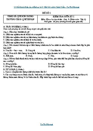 21 Đề thi và Đáp án giữa học kì 1 Vật lí 6 sách Cánh Diều
