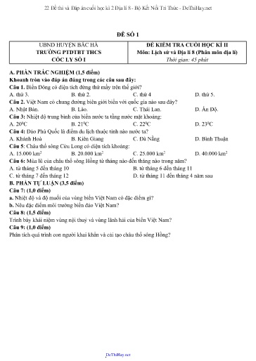 22 Đề thi và Đáp án cuối học kì 2 Địa lí 8 - Bộ Kết Nối Tri Thức