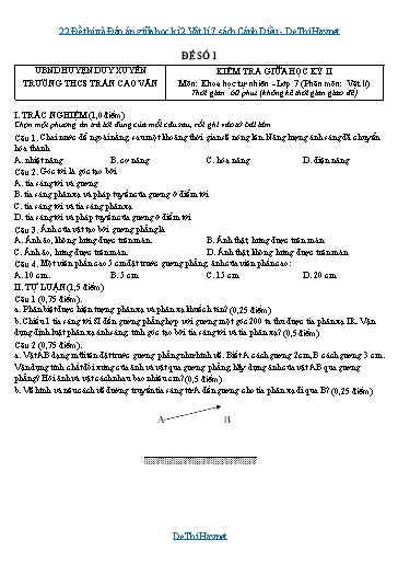 22 Đề thi và Đáp án giữa học kì 2 Vật lí 7 sách Cánh Diều