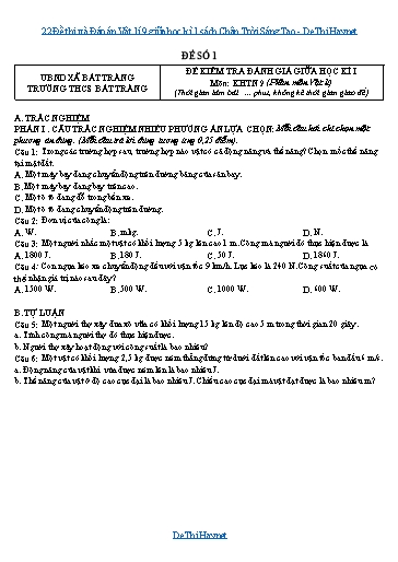 22 Đề thi và Đáp án Vật lí 9 giữa học kì 1 sách Chân Trời Sáng Tạo