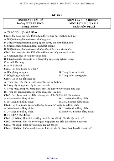 24 Đề thi và Đáp án giữa học kì 2 Địa lí 8 - Bộ Kết Nối Tri Thức