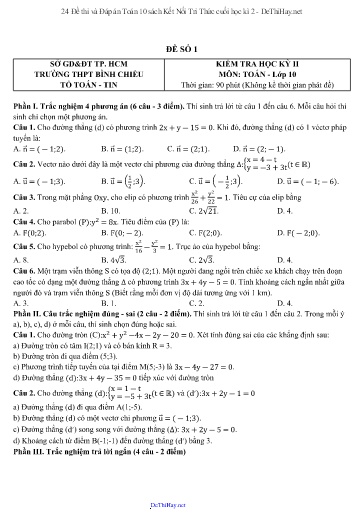 24 Đề thi và Đáp án Toán 10 sách Kết Nối Tri Thức cuối học kì 2