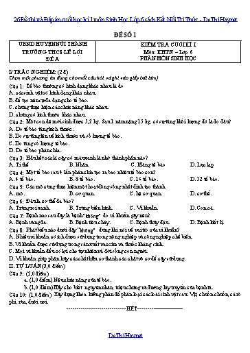 26 Đề thi và Đáp án cuối học kì 1 môn Sinh Học Lớp 6 sách Kết Nối Tri Thức
