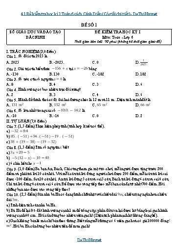 41 Đề kiểm tra học kì 1 Toán 6 sách Cánh Diều (Có giải chi tiết)