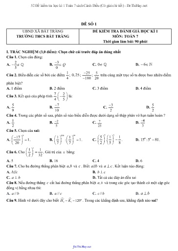 52 Đề kiểm tra học kì 1 Toán 7 sách Cánh Diều (Có giải chi tiết)