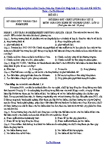 8 Đề thi và Đáp án kỳ thi cuối kì 2 môn Giáo dục Kinh tế & Pháp luật 12 - Bộ sách Kết Nối Tri Thức