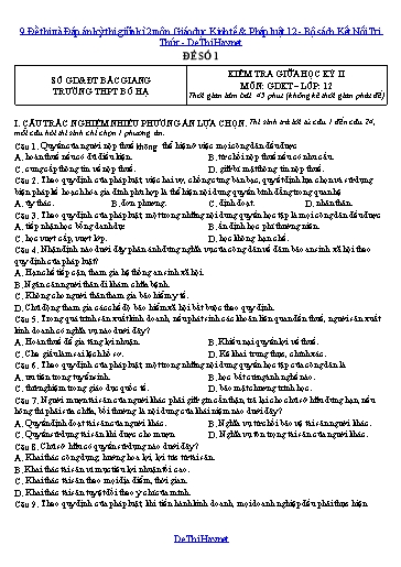 9 Đề thi và Đáp án kỳ thi giữa kì 2 môn Giáo dục Kinh tế & Pháp luật 12 - Bộ sách Kết Nối Tri Thức