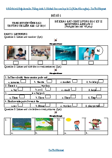9 Đề thi và Đáp án môn Tiếng Anh 3 Global Success học kì 2 (Kèm file nghe)