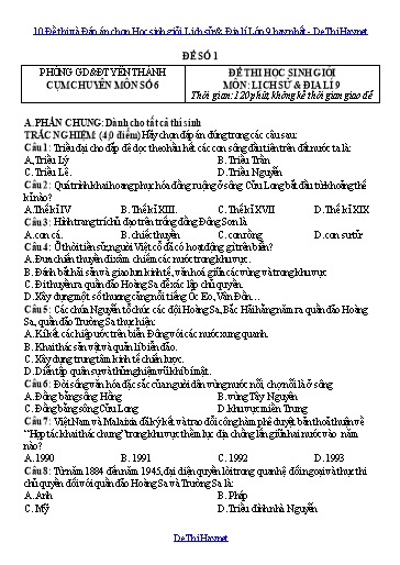10 Đề thi và Đáp án chọn Học sinh giỏi Lịch sử & Địa lí Lớp 9 hay nhất