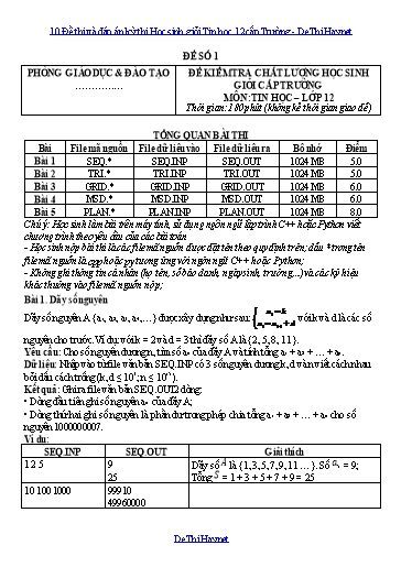 10 Đề thi và đáp án kỳ thi Học sinh giỏi Tin học 12 cấp Trường