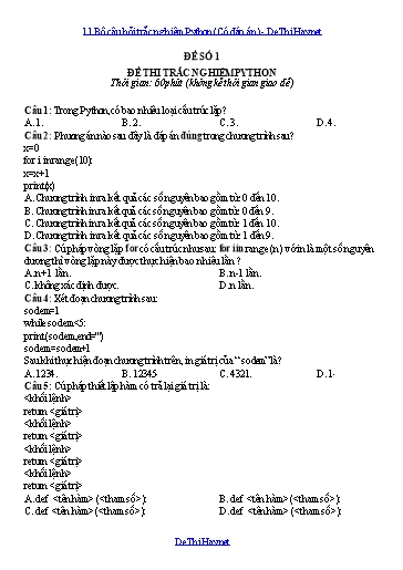 11 Bộ câu hỏi trắc nghiệm Python (Có đáp án)