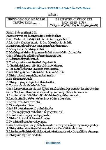 11 Đề thi và Đáp án cuối học kì 1 HĐTN Lớp 8 Cánh Diều