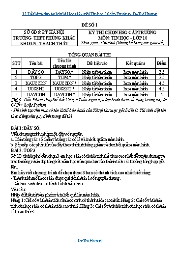 11 Đề thi và đáp án kỳ thi Học sinh giỏi Tin học 10 cấp Trường