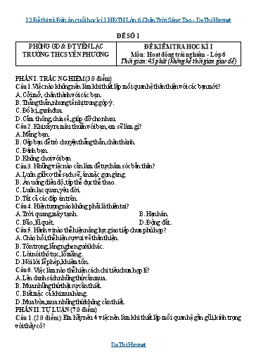 12 Đề thi và Đáp án cuối học kì 1 HĐTN Lớp 6 Chân Trời Sáng Tạo