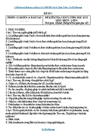 12 Đề thi và Đáp án cuối học kì 2 HĐTN Lớp 8 Cánh Diều