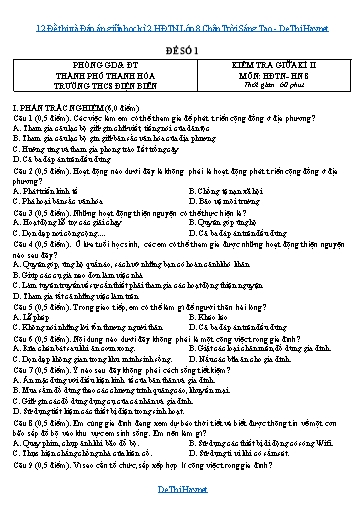 12 Đề thi và Đáp án giữa học kì 2 HĐTN Lớp 8 Chân Trời Sáng Tạo