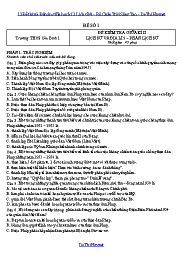 12 Đề thi và Đáp án giữa học kì 2 Lịch sử 9 - Bộ Chân Trời Sáng Tạo