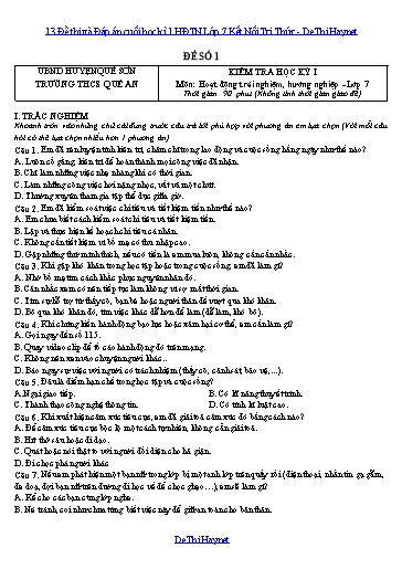 13 Đề thi và Đáp án cuối học kì 1 HĐTN Lớp 7 Kết Nối Tri Thức