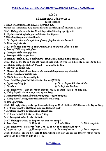 13 Đề thi và Đáp án cuối học kì 2 HĐTN Lớp 6 Kết Nối Tri Thức