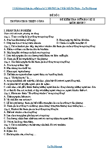 13 Đề thi và Đáp án giữa học kì 2 HĐTN Lớp 7 Kết Nối Tri Thức