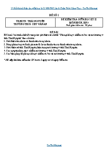 13 Đề thi và Đáp án giữa học kì 2 HĐTN Lớp 9 Chân Trời Sáng Tạo