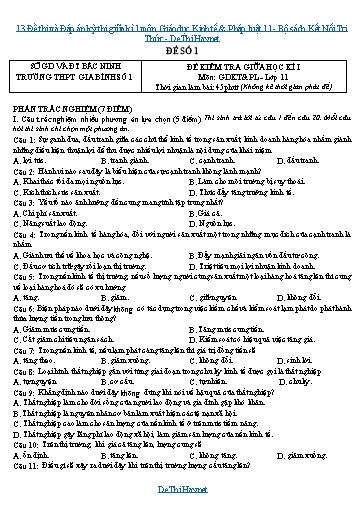 13 Đề thi và Đáp án kỳ thi giữa kì 1 môn Giáo dục Kinh tế & Pháp luật 11 - Bộ sách Kết Nối Tri Thức