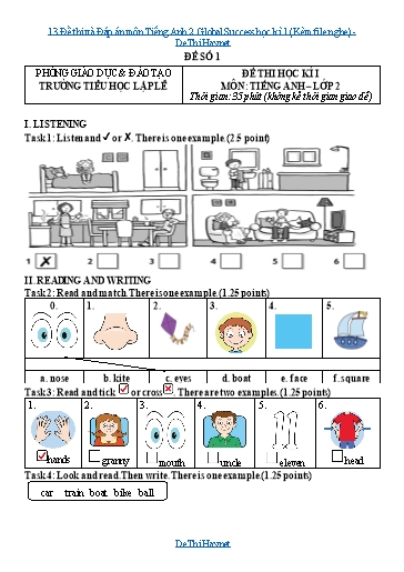 13 Đề thi và Đáp án môn Tiếng Anh 2 Global Success học kì 1 (Kèm file nghe)