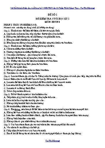14 Đề thi và Đáp án cuối học kì 1 HĐTN Lớp 8 Chân Trời Sáng Tạo