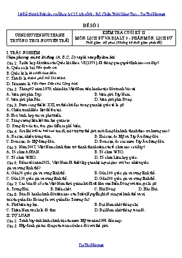 14 Đề thi và Đáp án cuối học kì 2 Lịch sử 9 - Bộ Chân Trời Sáng Tạo