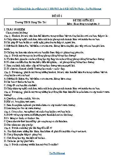 14 Đề thi và Đáp án giữa học kì 1 HĐTN Lớp 9 Kết Nối Tri Thức