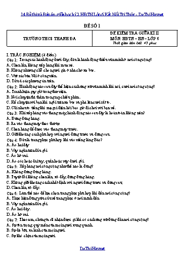 14 Đề thi và Đáp án giữa học kì 2 HĐTN Lớp 6 Kết Nối Tri Thức