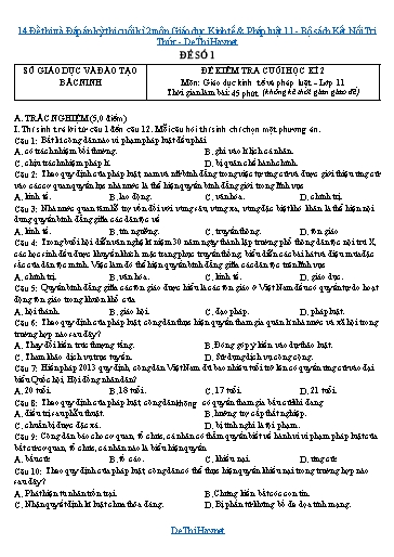 14 Đề thi và Đáp án kỳ thi cuối kì 2 môn Giáo dục Kinh tế & Pháp luật 11 - Bộ sách Kết Nối Tri Thức
