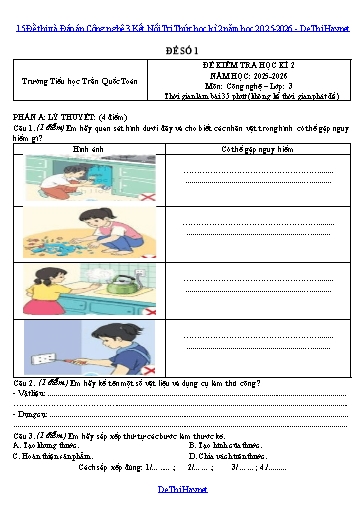 15 Đề thi và Đáp án Công nghệ 3 Kết Nối Tri Thức học kì 2 năm học 2025-2026