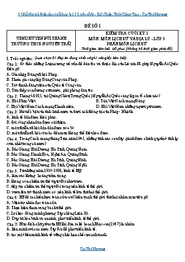 15 Đề thi và Đáp án cuối học kì 1 Lịch sử 9 - Bộ Chân Trời Sáng Tạo