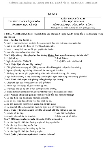 15 Đề thi và Đáp án cuối học kì 2 Giáo dục công dân 7 sách Kết Nối Tri Thức 2025-2026