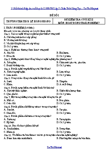 15 Đề thi và Đáp án cuối học kì 2 HĐTN Lớp 7 Chân Trời Sáng Tạo
