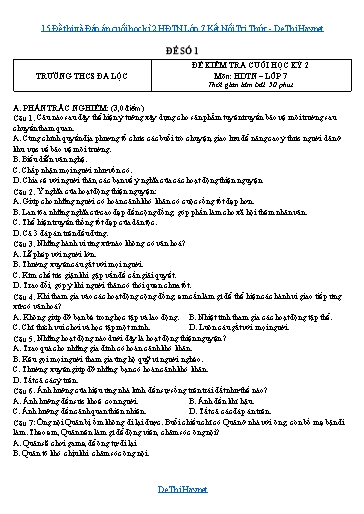 15 Đề thi và Đáp án cuối học kì 2 HĐTN Lớp 7 Kết Nối Tri Thức