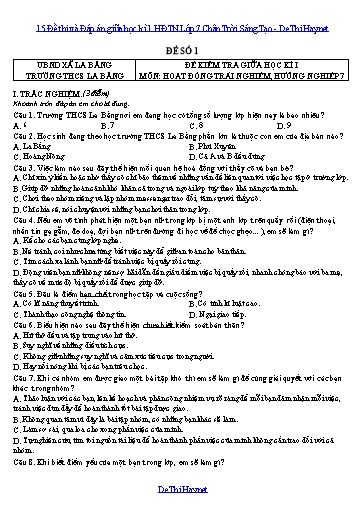 15 Đề thi và Đáp án giữa học kì 1 HĐTN Lớp 7 Chân Trời Sáng Tạo