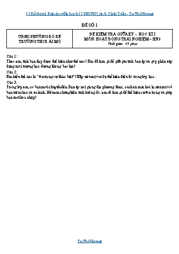 15 Đề thi và Đáp án giữa học kì 1 HĐTN Lớp 9 Cánh Diều