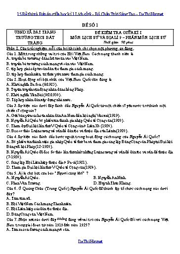 15 Đề thi và Đáp án giữa học kì 1 Lịch sử 9 - Bộ Chân Trời Sáng Tạo