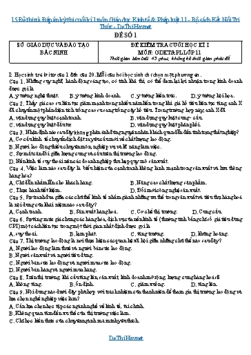 15 Đề thi và Đáp án kỳ thi cuối kì 1 môn Giáo dục Kinh tế & Pháp luật 11 - Bộ sách Kết Nối Tri Thức