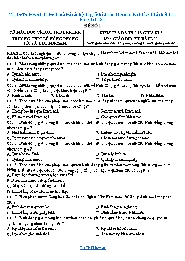 15 Đề thi và Đáp án kỳ thi giữa kì 2 môn Giáo dục Kinh tế & Pháp luật 11 - Bộ sách CTST