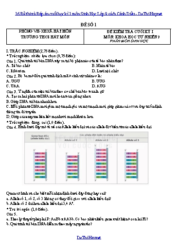 16 Đề thi và Đáp án cuối học kì 1 môn Sinh Học Lớp 9 sách Cánh Diều