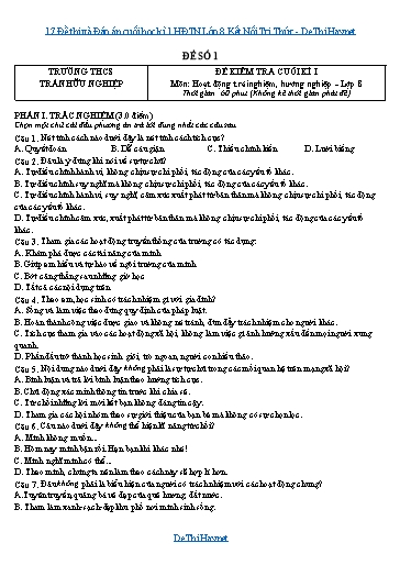 17 Đề thi và Đáp án cuối học kì 1 HĐTN Lớp 8 Kết Nối Tri Thức